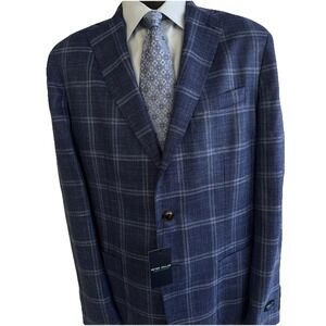 NWT Peter Millar Sport Coat Blazer Wool Silk Linen ATL‎ Blue Plaid 44 Long $1295